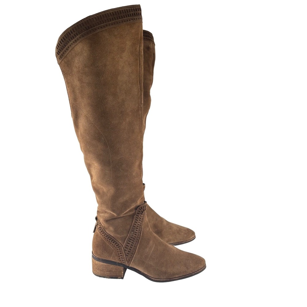Vince Camuto Brown Suede Tall Riding Boots Sz 10 M Leather Equestrian Western - Picture 4 of 16
